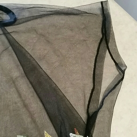 SOLD Black Net Boho Kimono Fringe Multi Color Floral Sz XL/XXL - Picture 5 of 6